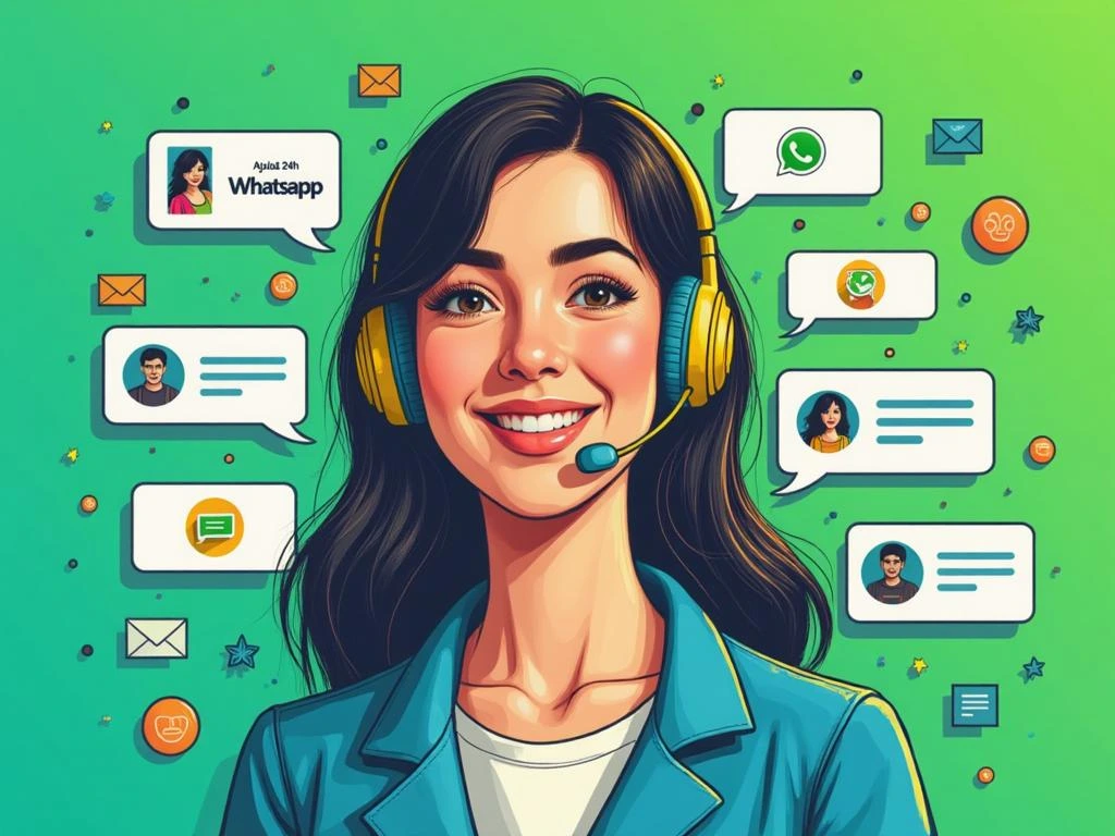 Ilustração de atendimento ao cliente na Bet da Sorte com agente de suporte, chat ao vivo, ícones de WhatsApp, e-mail e suporte 24h.
