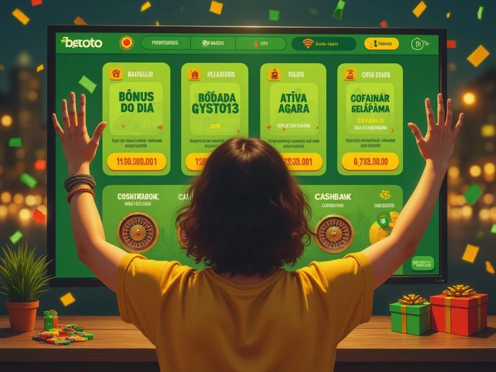 Usuário brasileiro celebrando bônus do dia no app Bet da Sorte com ícones de promoções, cashback, rodadas grátis e contagem regressiva, representando ofertas relâmpago e vantagens exclusivas de hoje.